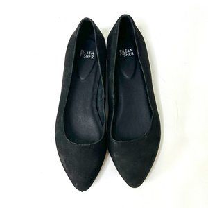 Eileen Fisher Jill Flats in Black Tumbled Nubuck Size 8